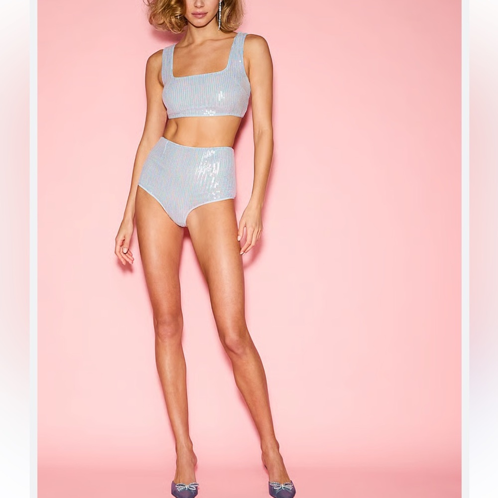 Victoria's Secret Iridescent Light Blue Sequin Two-Piece Set
